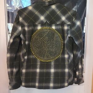 Upcycled Icebreaker Plaid Merino Wool Flannel W/Tree Back Patch